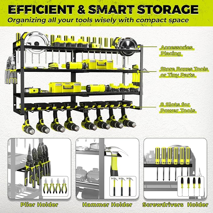 KAFAHOM Power Tool Organizer-8 Drill Holder Wall Mount, 4 Layer Heavy Duty - Image 4
