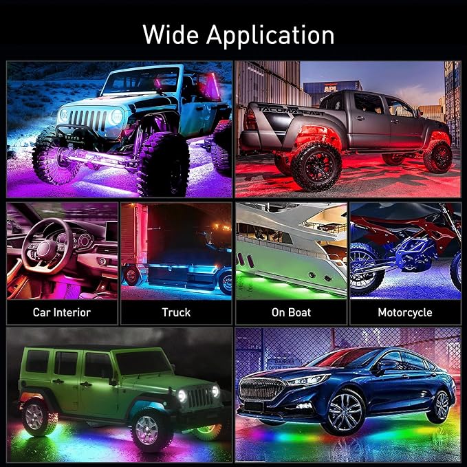 Nilight 6Pcs Car Underglow Neon Accent Strip Lights 300 LEDs Multi Color RGB-IC - Image 4