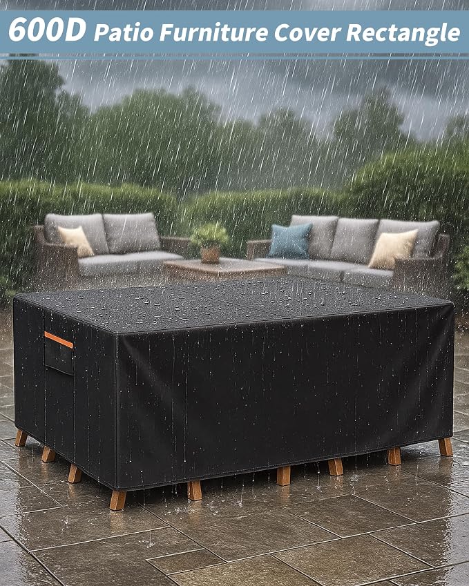 Outdoor Waterproof Furniture Cover, 126W x 74L x 28H inches Heavy Duty 600D - Image 2