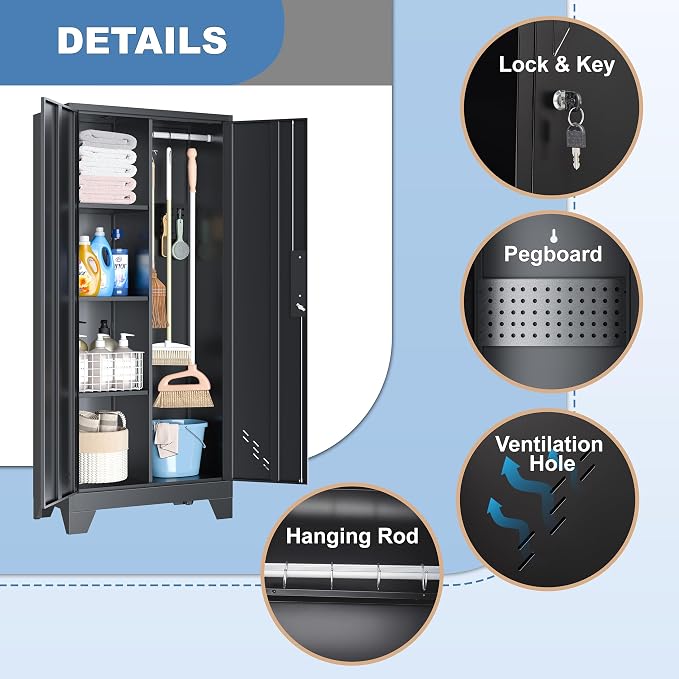 61" Broom Closet Storage Cabinet, Metal Storage Cabinet - Image 4
