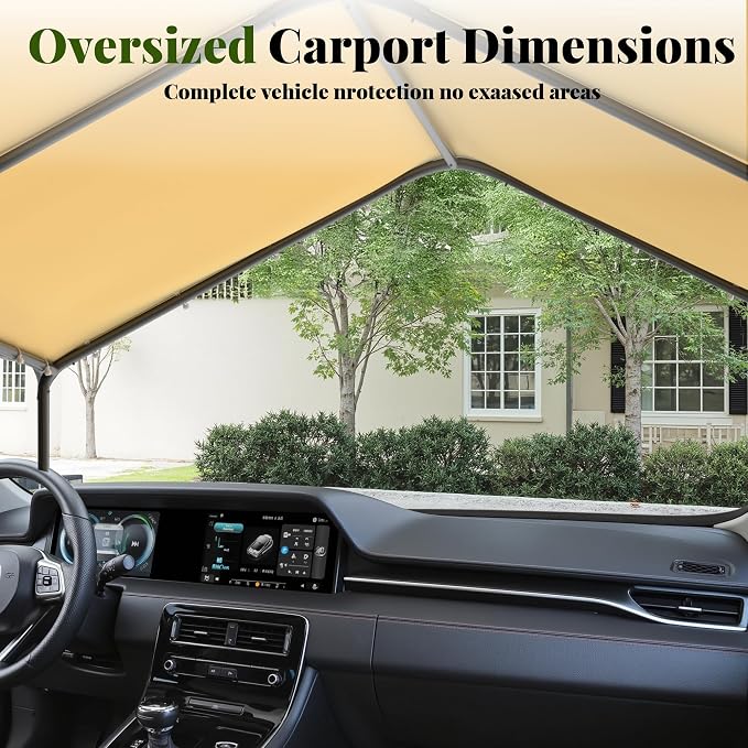 GOJOOASIS 10x20 Carport Heavy Duty Portable Garage Shelter Metal Car Canopy Tent - Image 5