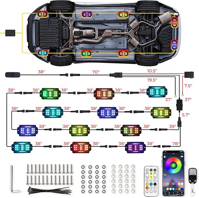 12 Pods 252 LEDs 5 Sides RGB Rock Lights, App/2 Remote Control Rock Lights - Image 7