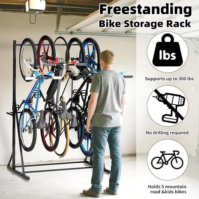 Freestanding Bike Storage Rack Vertical Bike Rack Indoor Garage Floor Stand - Image 4