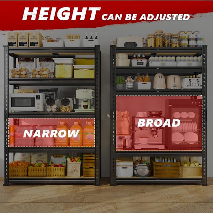 REIBII 2020LBS Storage Shelves 5 Tier Garage Shelving Heavy Duty Adjustable - Image 6