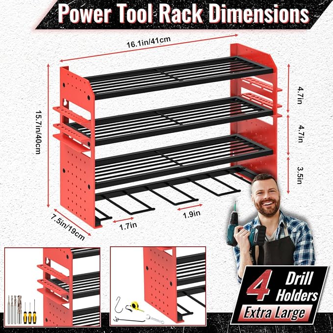Power Tool Organizer Wall Mount, Garage Tool Storage Shelves - Image 2