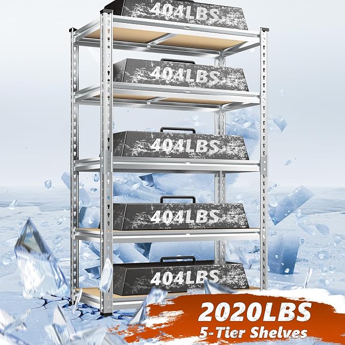 REIBII Garage Shelving, 5 Tier Storage Shelves Load 2020LBS, Adjustable Garage - Image 4