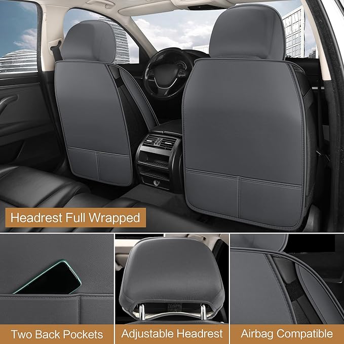 Pariitadin Leather Car Seat Covers Front Pair, Waterproof Breathable Faux - Image 4