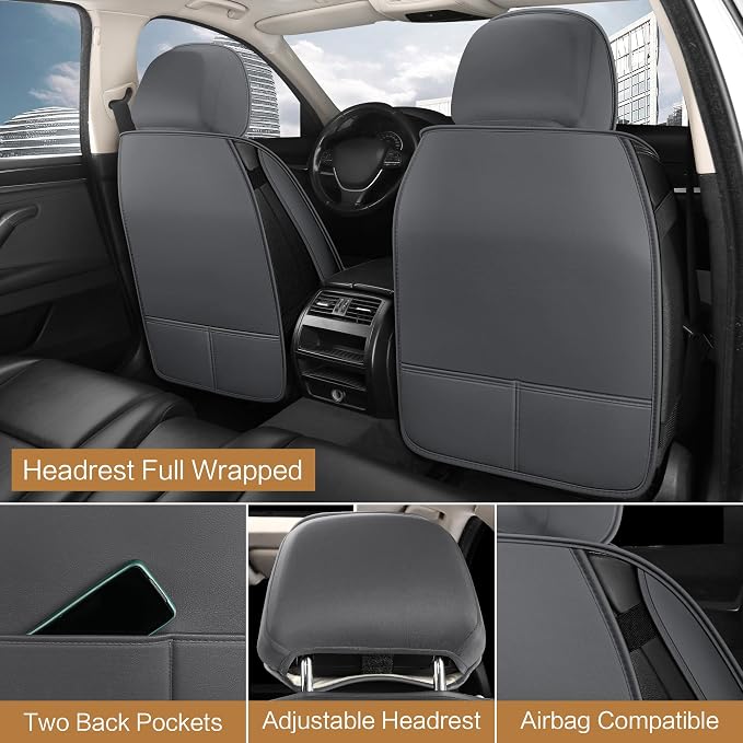 Pariitadin Leather Car Seat Covers Full Set, Waterproof Breathable Faux Leather - Image 2