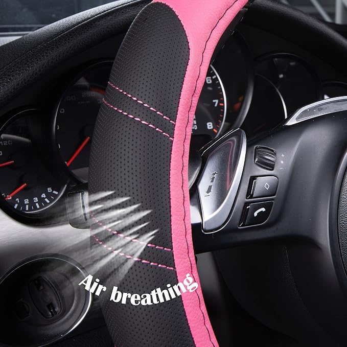 CAR PASS Line Rider Microfiber 14 Inch Leather Sporty Steering Wheel Cover - Image 5