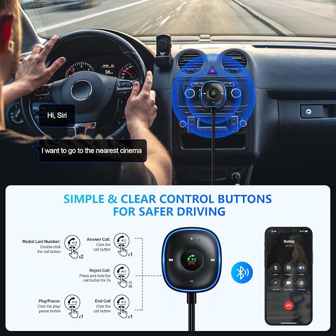Bluetooth 5.3 Aux Car Adapter, SONRU Bluetooth Receiver - Image 5
