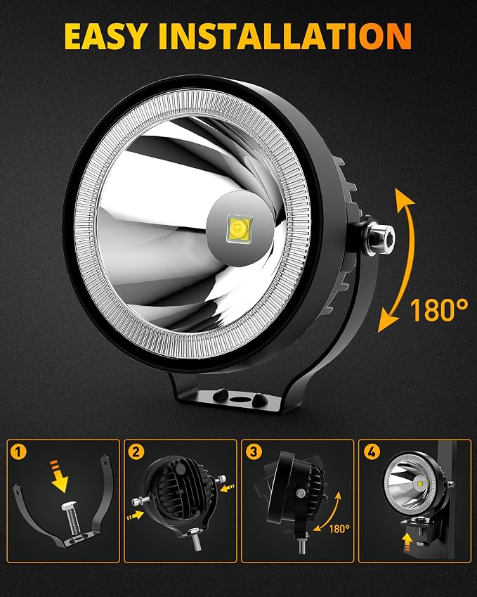 NAOEVO 4 Inch Round LED Pod Lights, 60W 6000LM LED Spot Off Road/Driving/Fog - Image 5