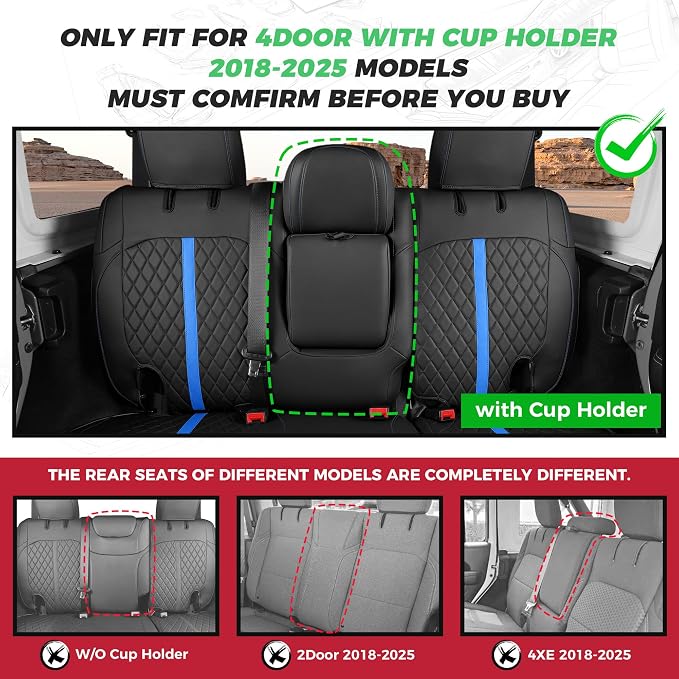 for Jeep Wrangler Seat Covers 4Door JL 2018 2019 2020 2021 2022 2023 2024 2025 - Image 2