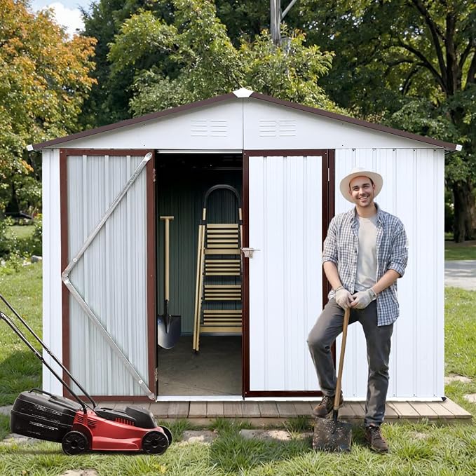 8' x 6' Outdoor Storage Shed, Sturdy Metal Building w/Lockable Doors - Image 2