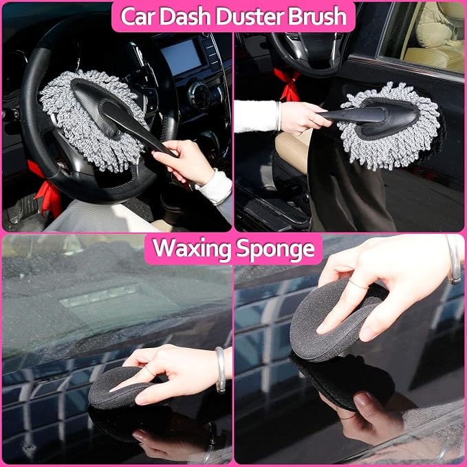 THINKWORK Pink Car Detailing Cleaning Kit, Car Wash Kit, Car Accessories - Image 5
