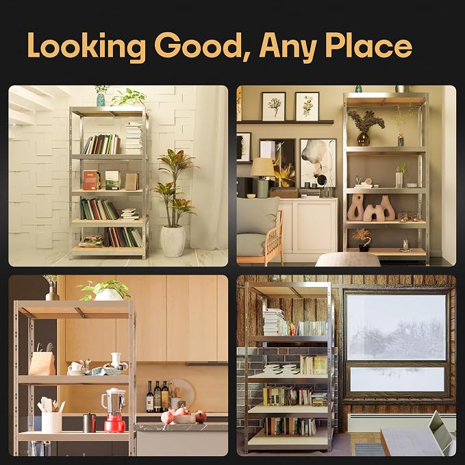 Storage Shelves: 5 Storage Shelves Heavy Duty w/ 2, 750 lb Total Load Capacity - Image 6