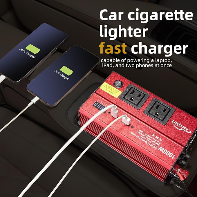 TWING Car 1000w Inverter, 12v DC to 110v Power Inverters - Image 5
