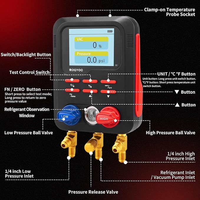 Digital Manifold Gauge, HVAC Refrigerants Digital AC Gauges Set - Image 4