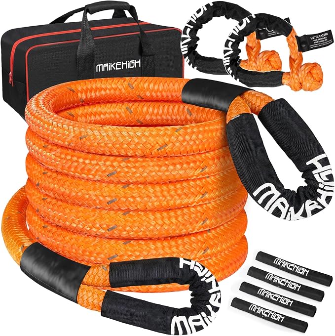MAIKEHIGH 1-1/8" x 30ft Kinetic Tow Rope, Heavy Duty Recovery Rope by MAIKEHIGH