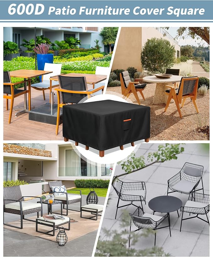 Outdoor Waterproof Furniture Cover, 74W x 74L x 28H inches Heavy Duty 600D - Image 7