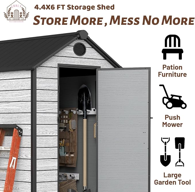 4.4x6 FT Resin Outdoor Storage Shed Large, 230 Cuft Garden Tool Sheds & Outdoor - Image 2