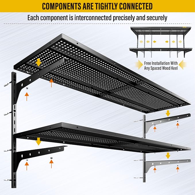 2-Pack 2 Tier 1.3x4ft Garage Shelving Wall Mounted, 800 lbs Load - Image 5