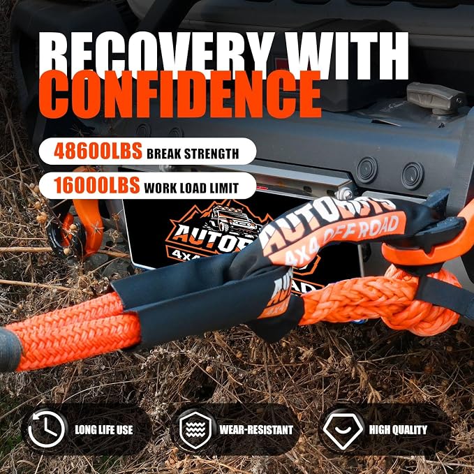 AUTOBOTS Kinetic Recovery Rope 1" x 30'，Heavy Duty Tow Rope Tow Strap - Image 4