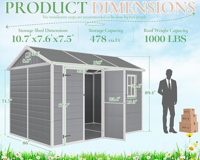 10.5x7.6x7.5 ft Outdoor Resin Storage Shed - Image 2