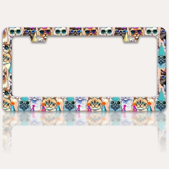 Funny Cat License Plate Frame Pet Cartoon License Plate Holders Stainless Steel by RTINRAN