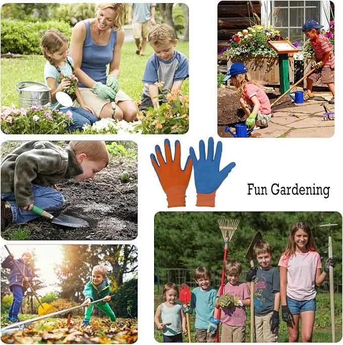 HANDLANDY 3 Pairs Kids Gardening Gloves Latex Free, Nitrile Coated Children - Image 6