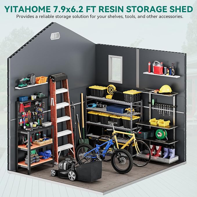 YITAHOME 8x6.2FT Outdoor Storage Shed w/o Floor, All-Weather Plastic Shed - Image 4