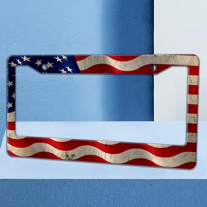 Vintage American Flag License Plate Frame USA Flag Patriotic License Plate - Image 2