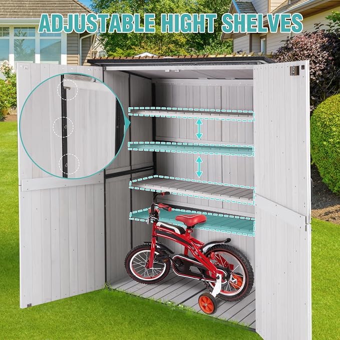 Outdoor Storage Cabinet with Adjustable Shelves, Large Metal Frame Garden Shed - Image 5