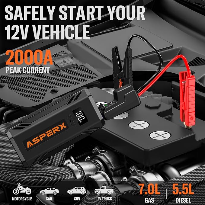 ASPERX Car Jump Starter, 2000A Peak Battery Jump Starter - Image 2