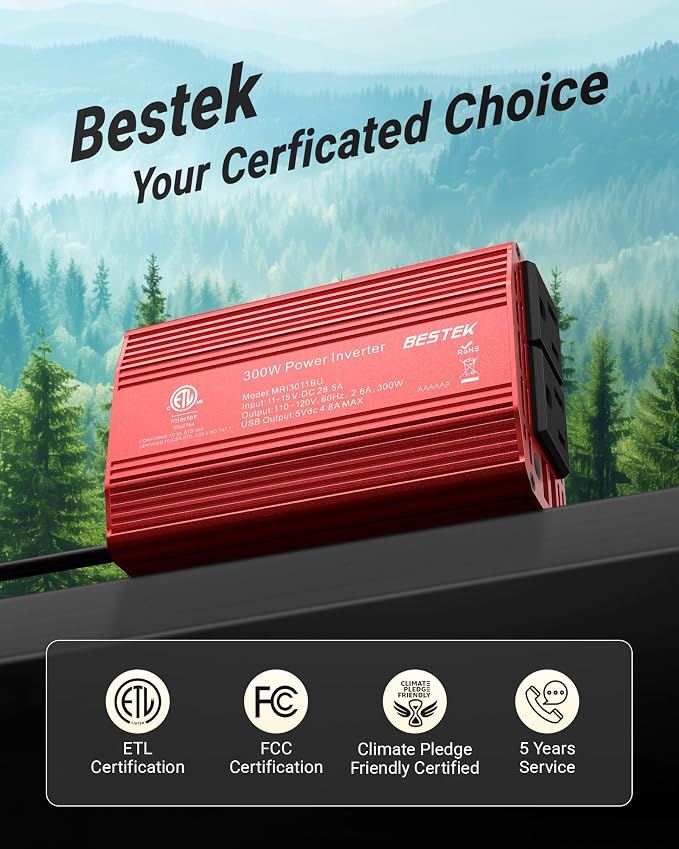 BESTEK Power Inverter DC 12V to AC 110V - 300W Car Plug Adapter Outlet - Car - Image 7