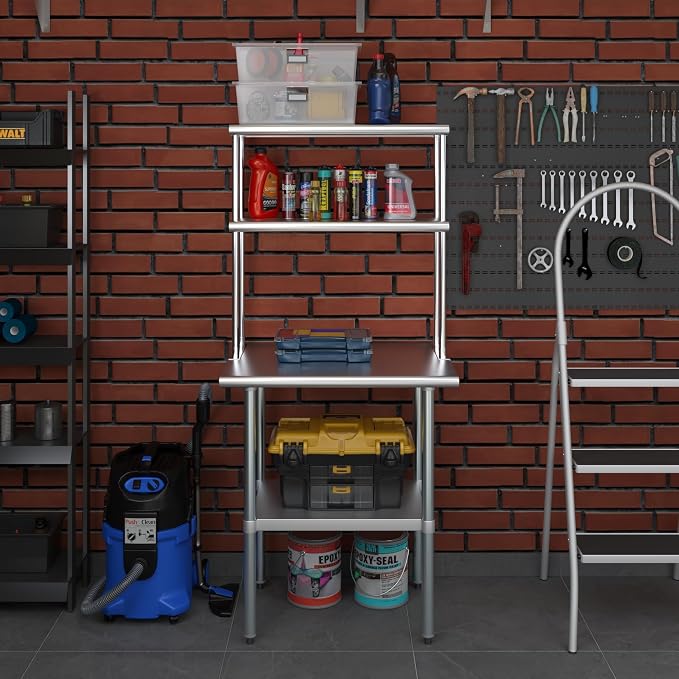 Amgood Stainless Steel Work Table Double Tier Overshelf | Metal Kitchen Prep - Image 7