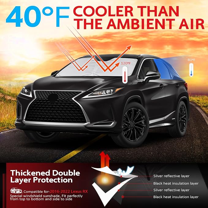 KAYZT Windshield Sun Shade for 2016-2022 Lexus RX Foldable Sunshade Front - Image 2