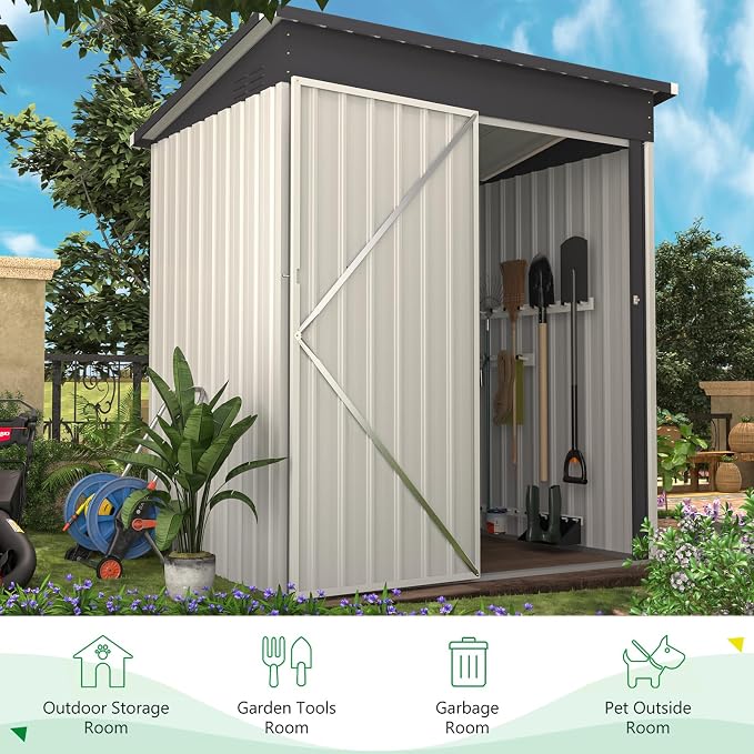 U-MAX 5' x 3' Outdoor Metal Storage Shed, Steel Garden Shed - Image 4