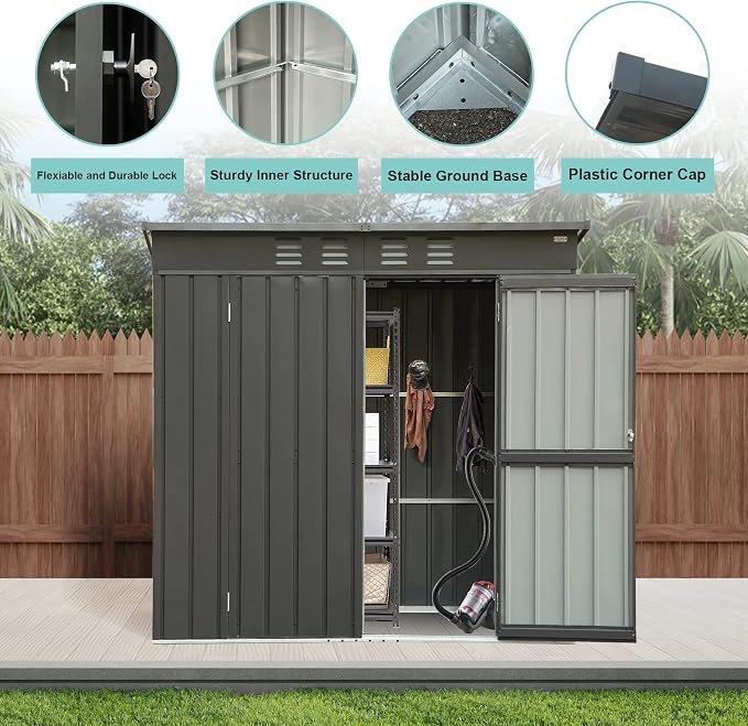 Domi Outdoor Storage Shed 6' x 4', Metal Waterproof Tool Shed Utility Storage - Image 2