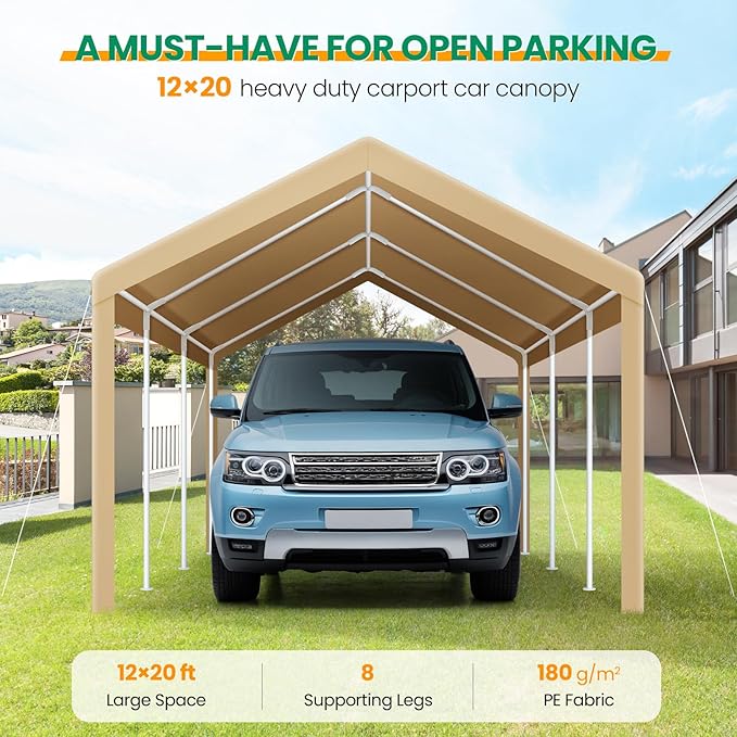 COBIZI Carport Canopy 12x20 Heavy Duty Car Tent Garage, Galvanized Frame Car - Image 2