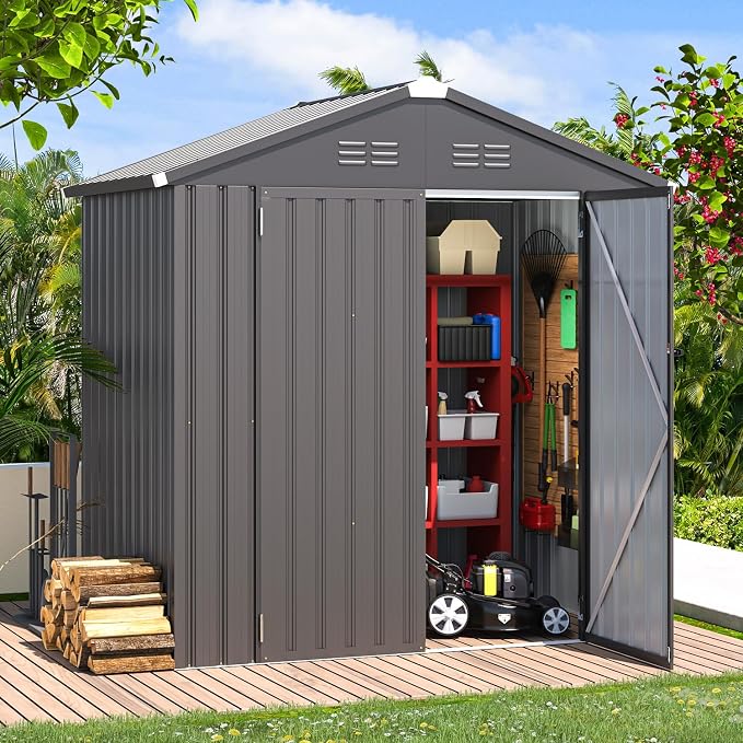 AECOJOY Shed 6' x 4' Storage Shed, Dark Grey Metal Sheds & Outdoor Storage by AECOJOY