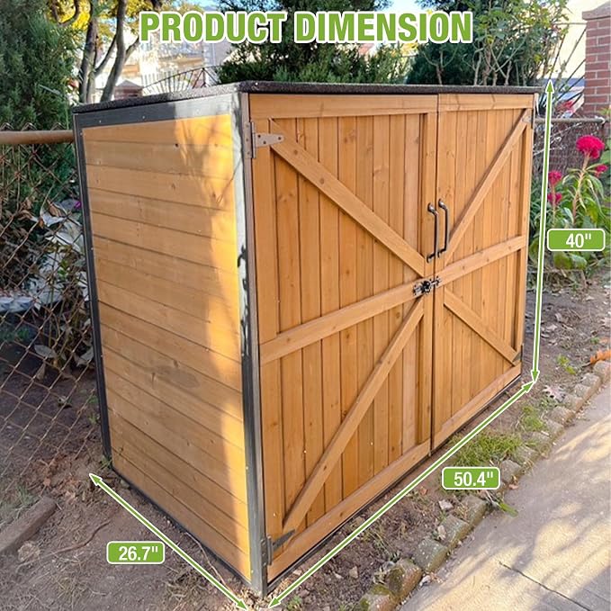 Outdoor Storage Shed with Metal Frame, Wooden Tool Cabinet - Image 6