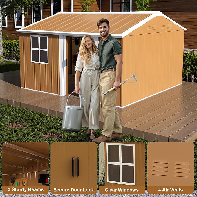 12 x 10 FT Outdoor Storage Shed, Metal Garden Tool Shed - Image 3