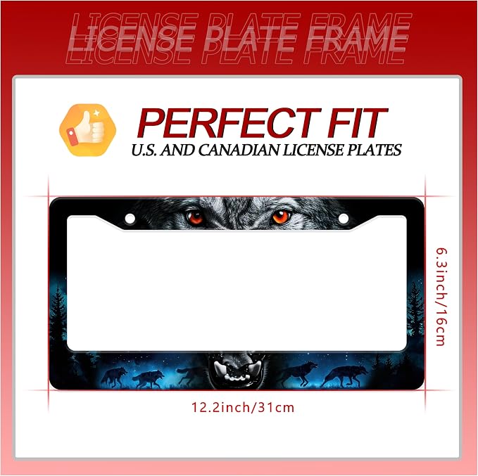 Personalized License Plate Frame Wolf Howling Stainless Steel Accessory Night - Image 2