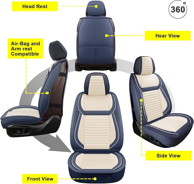LINGVIDO Car Seat Covers, Breathable and Waterproof Faux Leather Automotive - Image 2