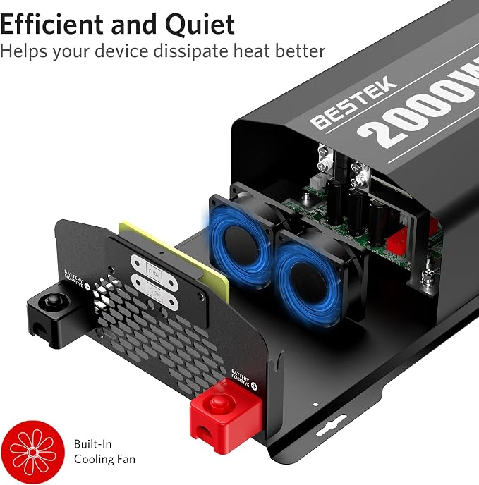BESTEK 2000 Watt Pure Sine Wave Power Inverter, 12V DC to 110V/120V AC Inverter - Image 3