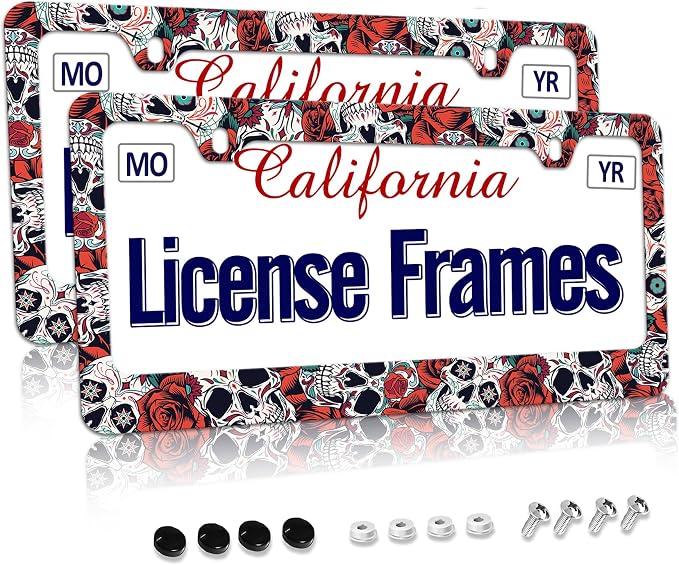 Stainless Steel Sugar Skull License Plate Frame Skull License Plate Holder by Unknown
