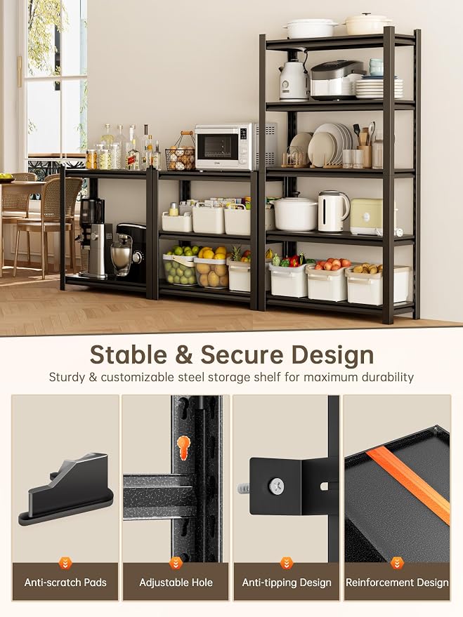 JHYKHG 39" W Storage Shelves, 5-Tier Heavy Duty Garage Shelving, Adjustable - Image 6