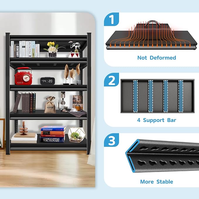 2750LBS Garage Storage Shelves Heavy Duty, 5-Tier Garage Shelving Heavy Duty - Image 5