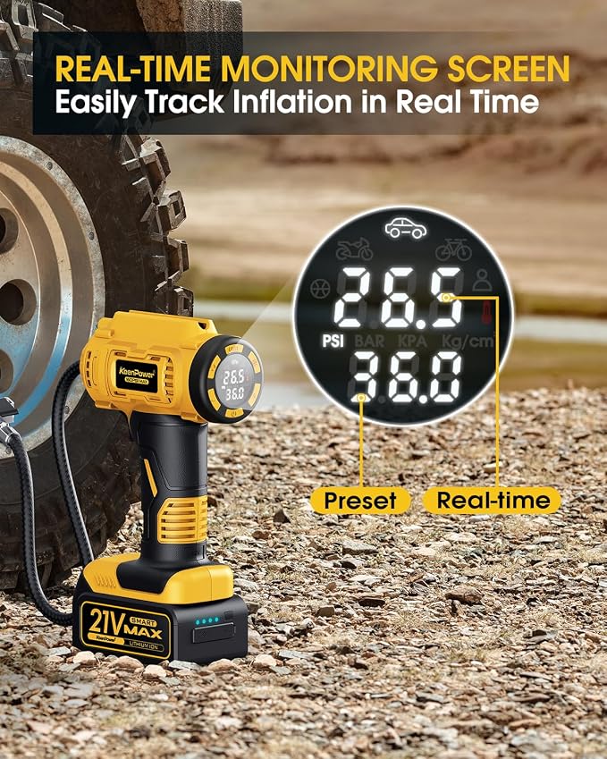 Cordless Tire Inflator Portable Air Compressor, 160PSI Car Tire Air Pump - Image 3