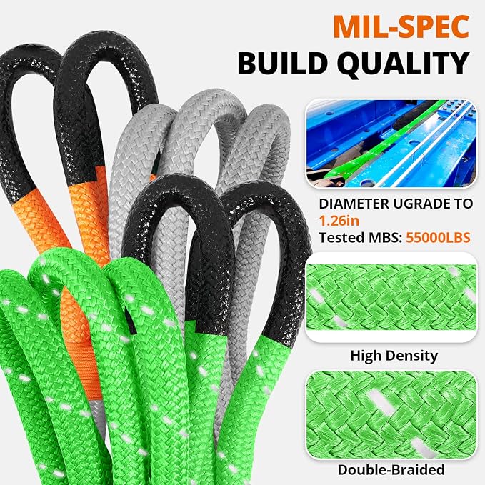 Kinetic Recovery Tow Rope: 1.26" x 20ft 55000LBS Reflective Snatch Strap - Image 2